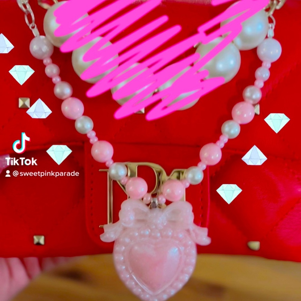 Pink Heart Necklace Bag Charm